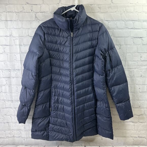 Tommy Hilfiger Natural Down Packable Blue Coat Jacket Women’s Size Large No Hood - Picture 2 of 16